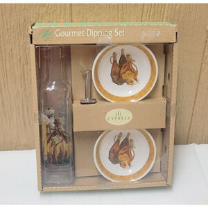 Cypress Home Gourmet Dipping Set Includes Oil Jar 2 Mini Bowls Dish 4 pc Set